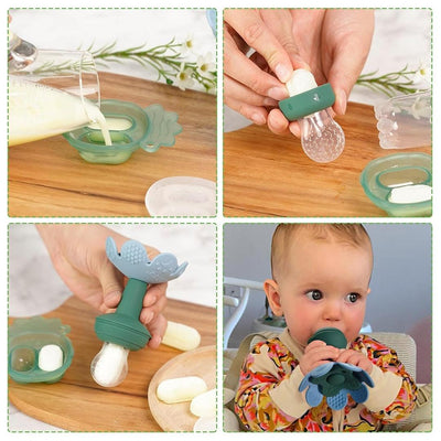 Alimentador Infantil de Silicone + Bandeja Haakaa Flower 4M + SkyBlue - Maneira segura de introduzir sólidos